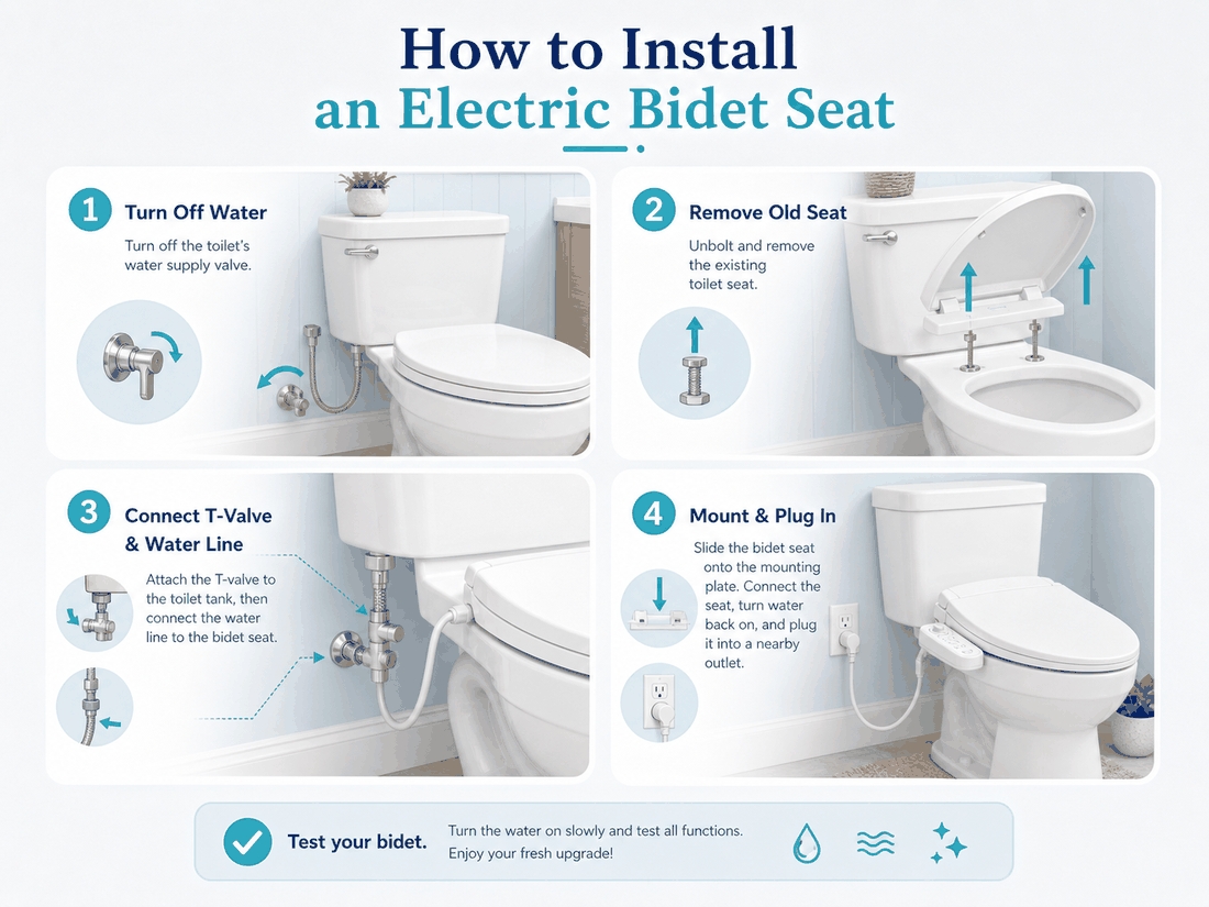 Electric bidet seat installation guide illustration